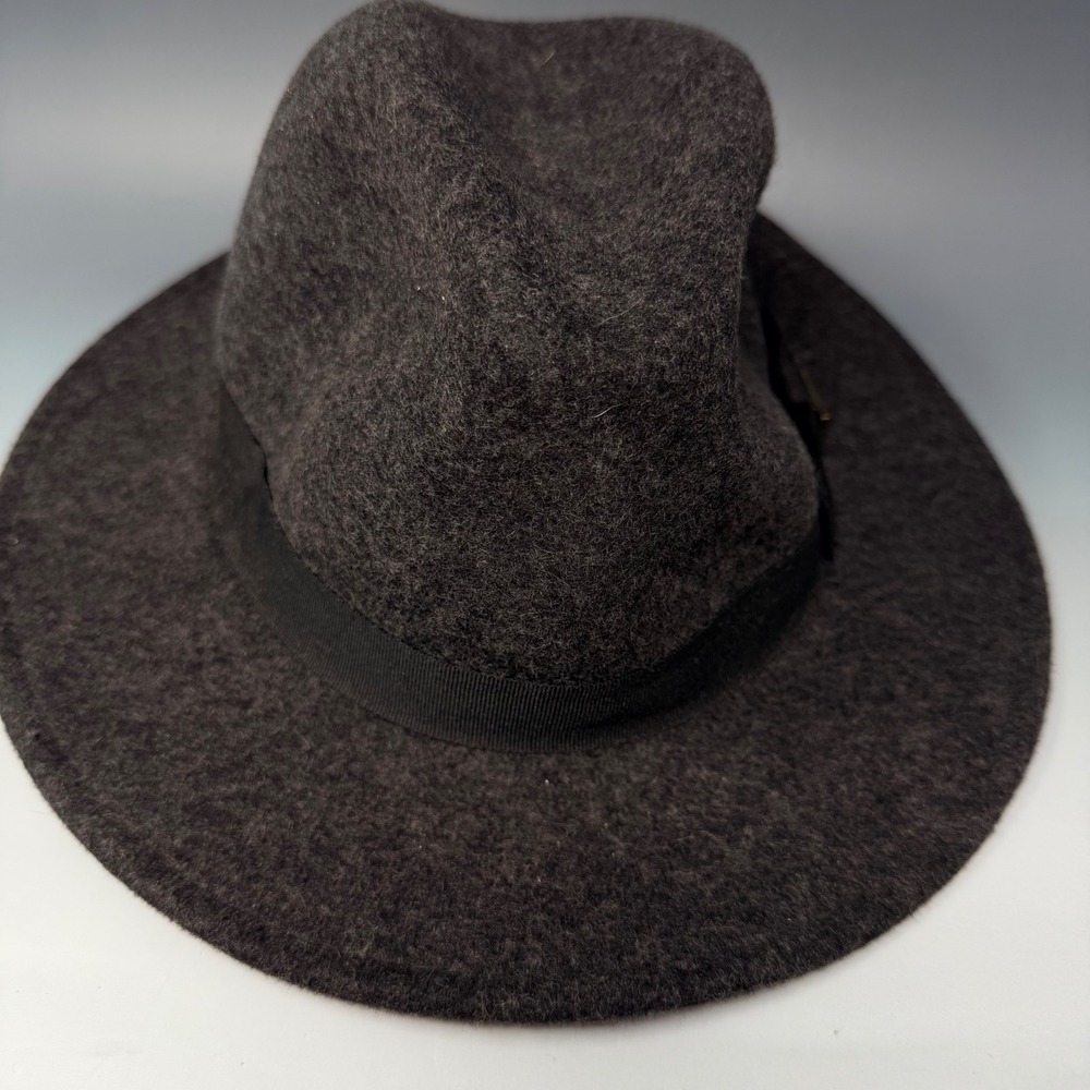 Biltmore 1917 Mens Wool Fedora Hat Charcoal Grey Medium Grosgrain Ribbon Band - Picture 9 of 16